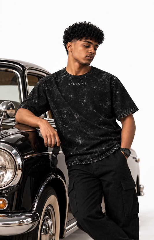 VELVONE -  Obsidian Acid Wash Oversized Tee