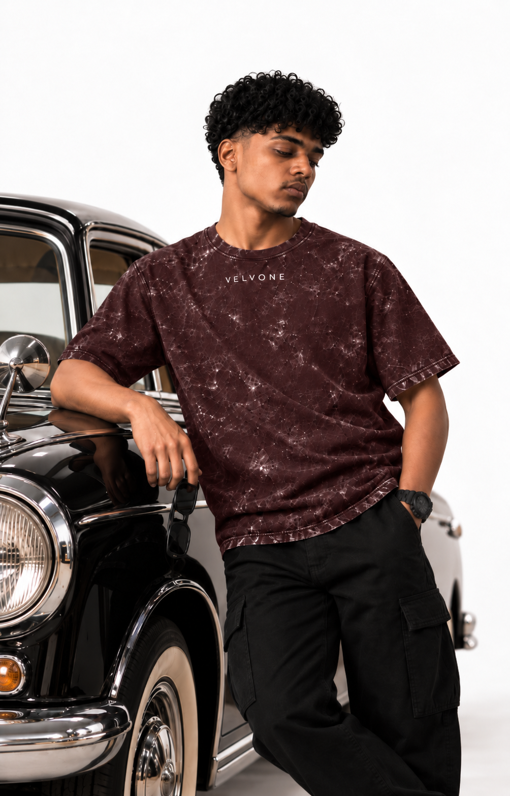 VELVONE -  Obsidian Acid Wash Oversized Tee