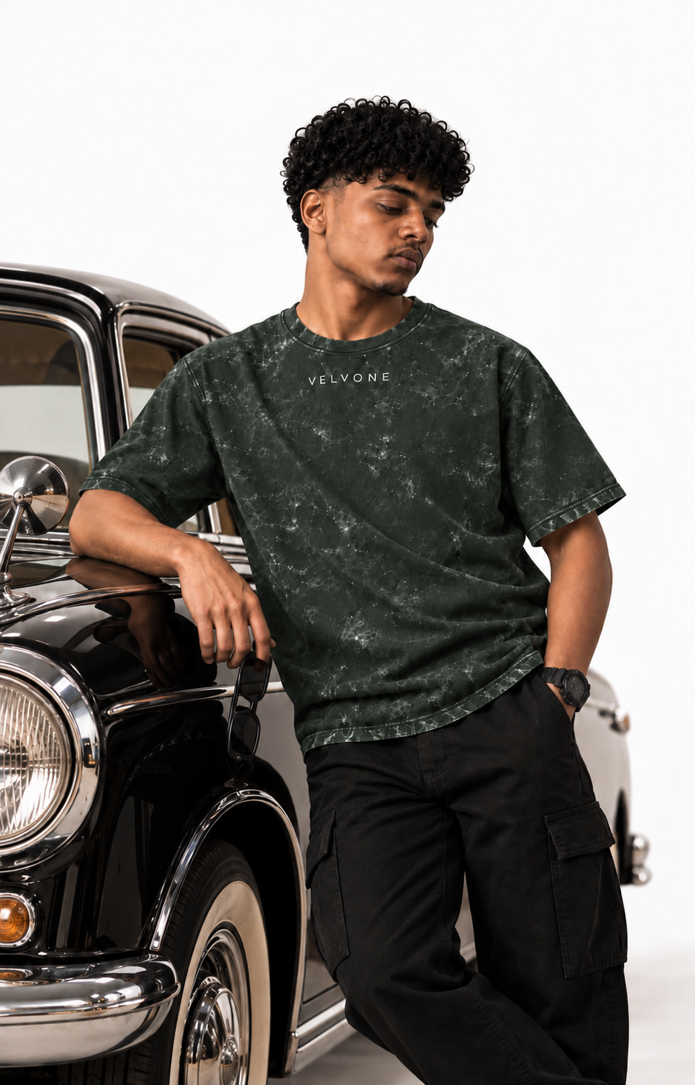 VELVONE -  Obsidian Acid Wash Oversized Tee