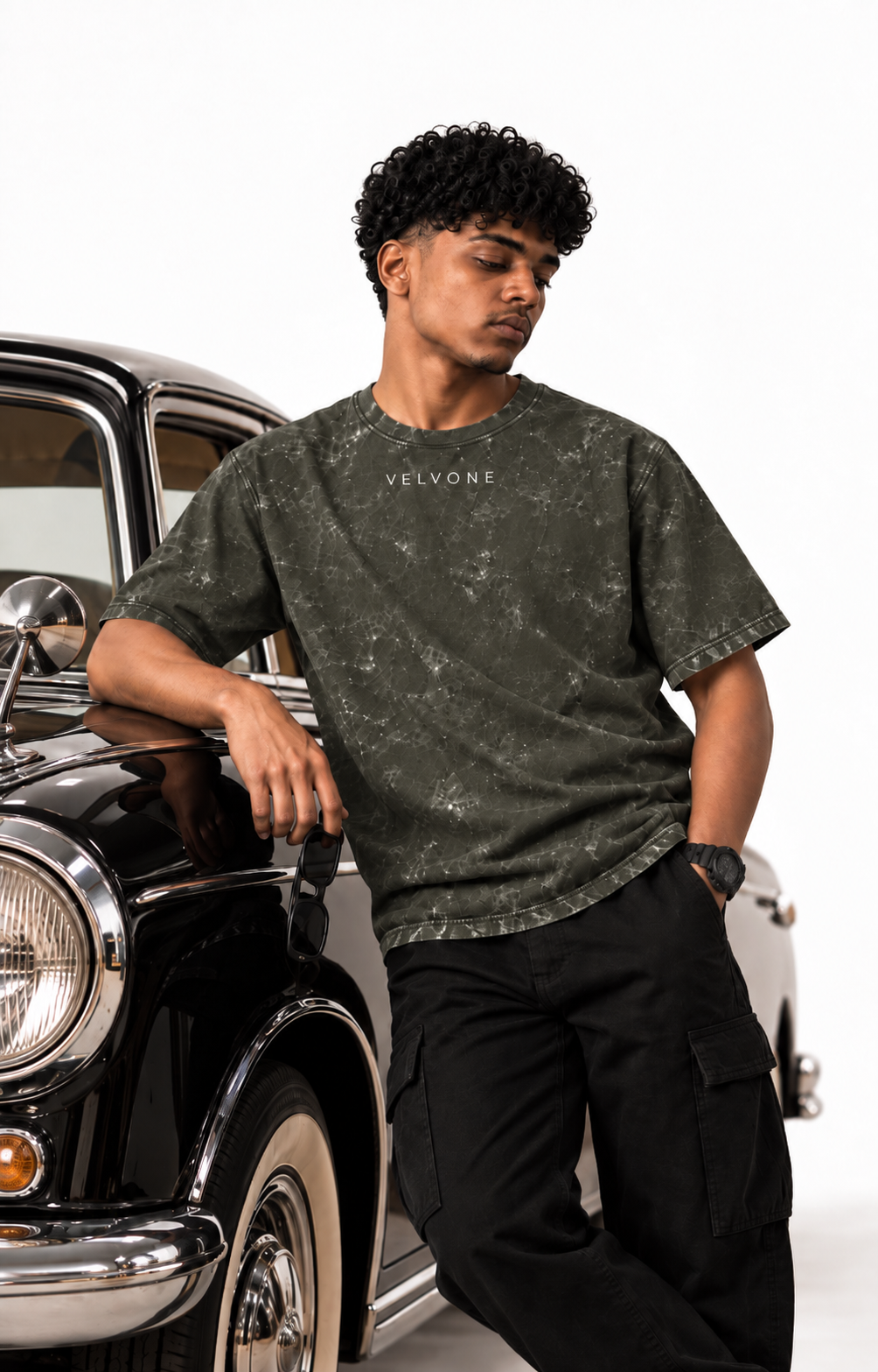 VELVONE -  Obsidian Acid Wash Oversized Tee