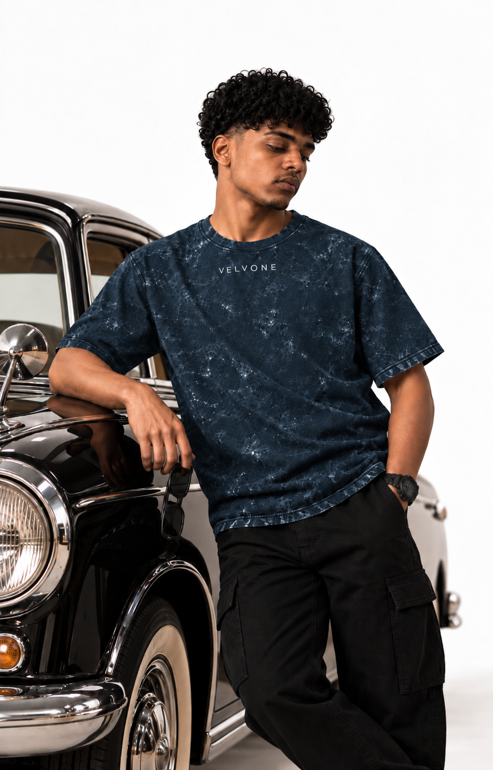 VELVONE -  Obsidian Acid Wash Oversized Tee