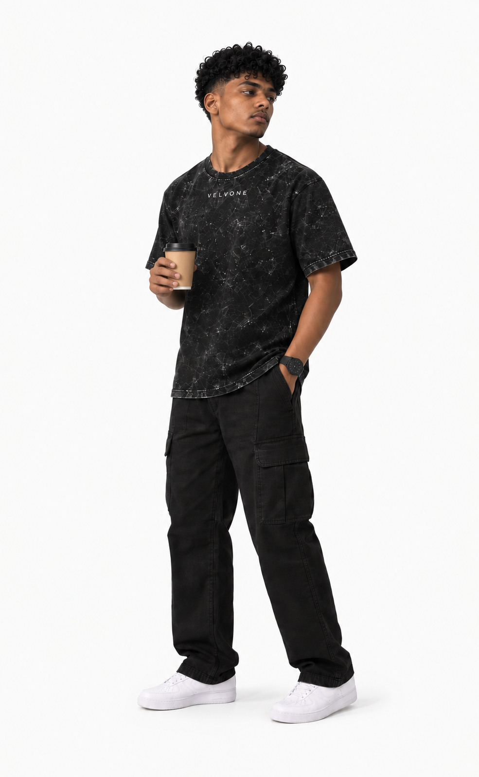 VELVONE -  Obsidian Acid Wash Oversized Tee